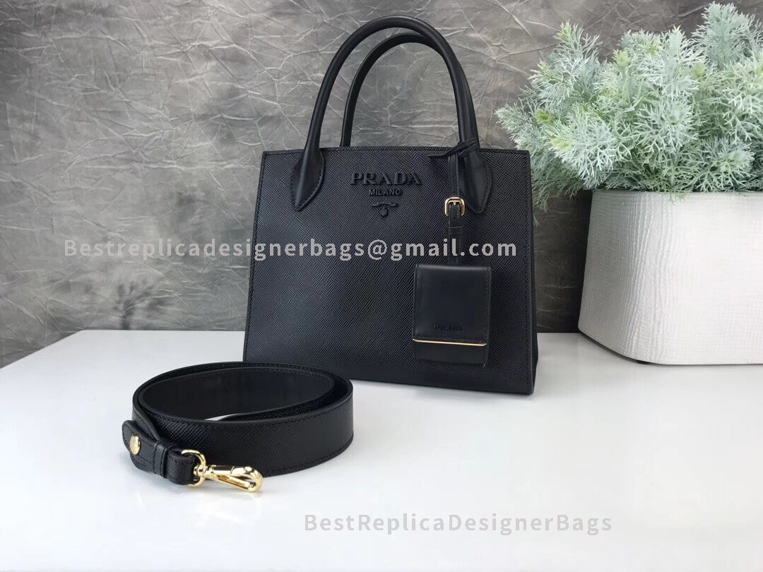 Prada Monochrome Black Medium Saffiano Leather Shoulder Bag GHW 127